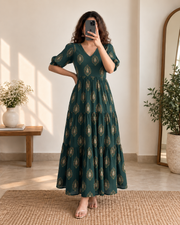 Green Motif Anarkali Dress
