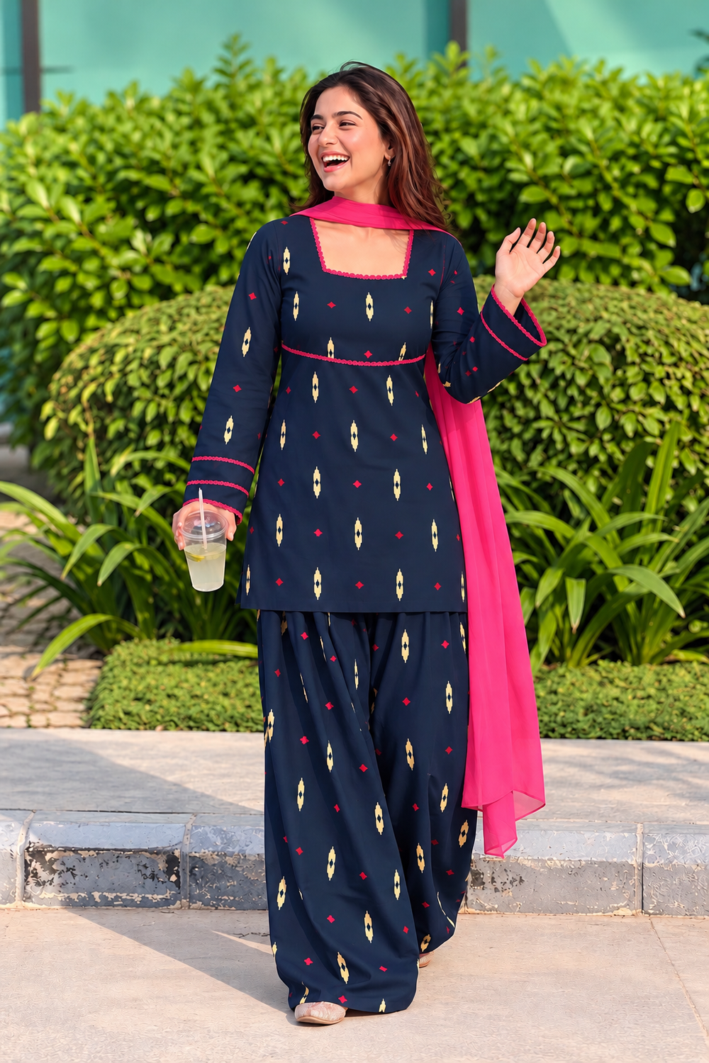 Blue Ikkat Farshi Salwar Set with Dupatta