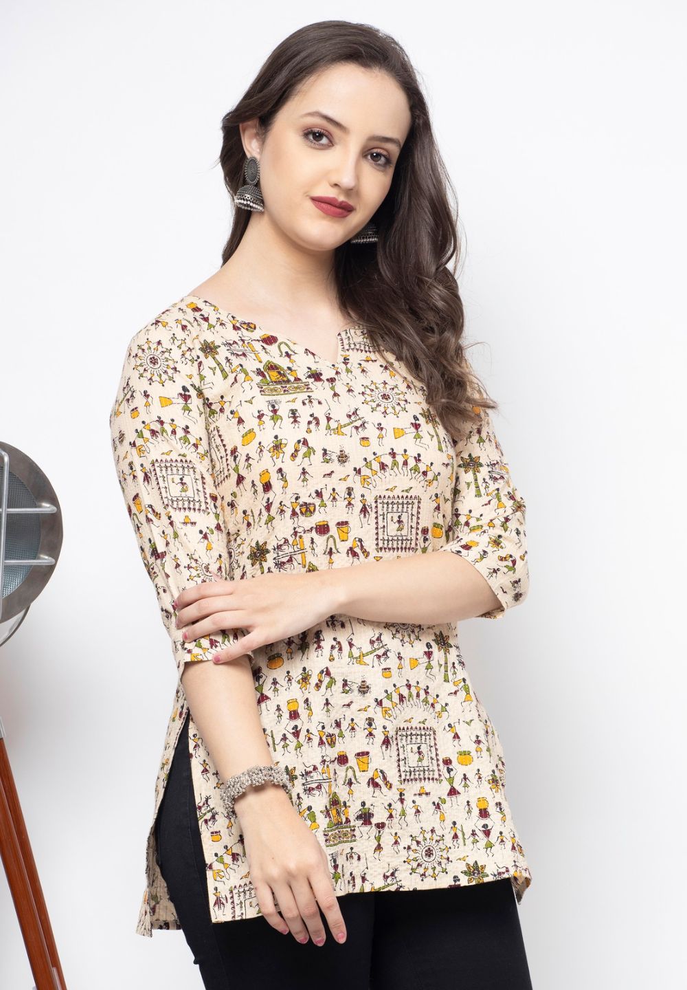 Shions Beige Women Printed Short kurti