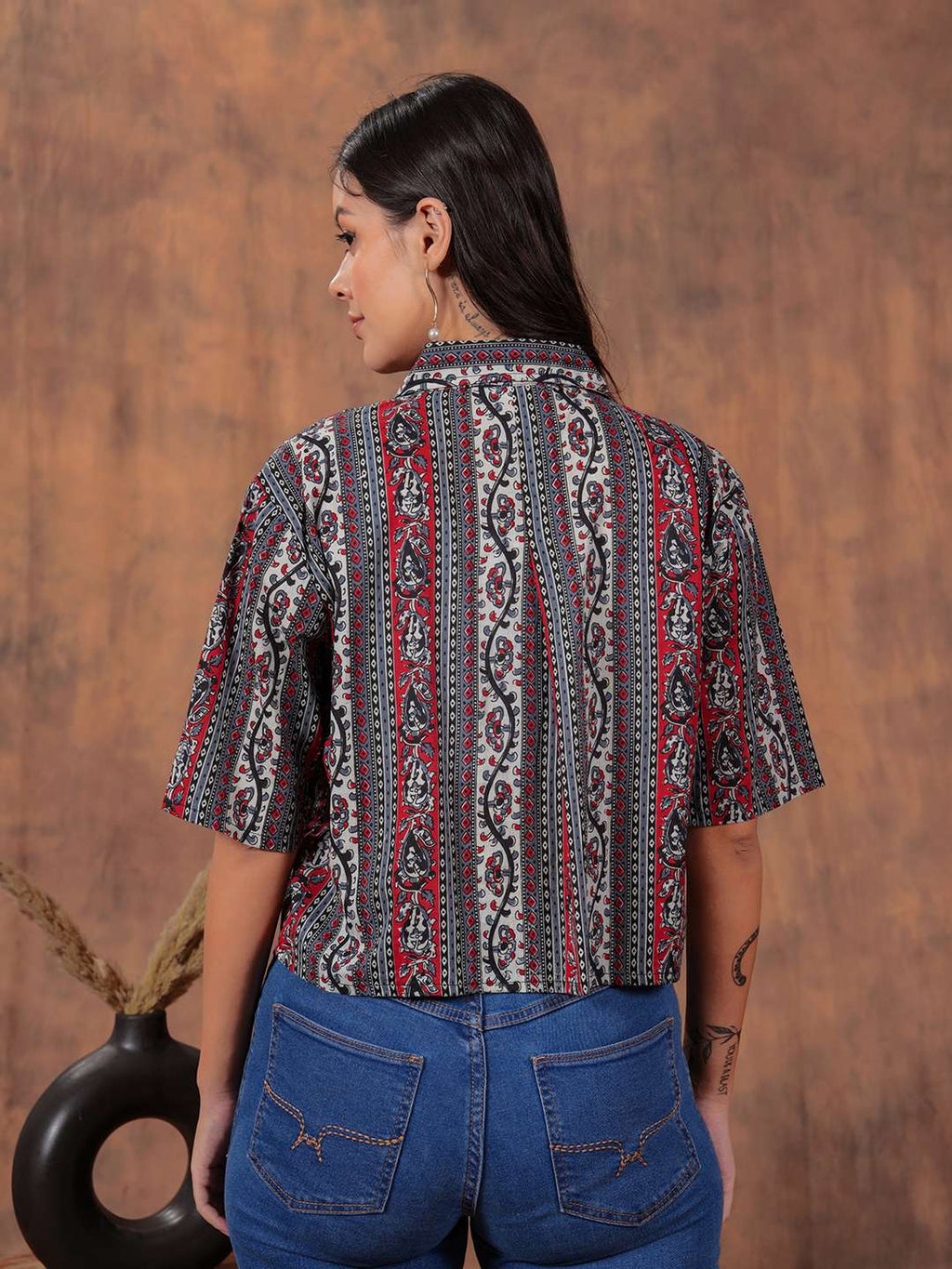 Crimson Stripe Crop Shirt