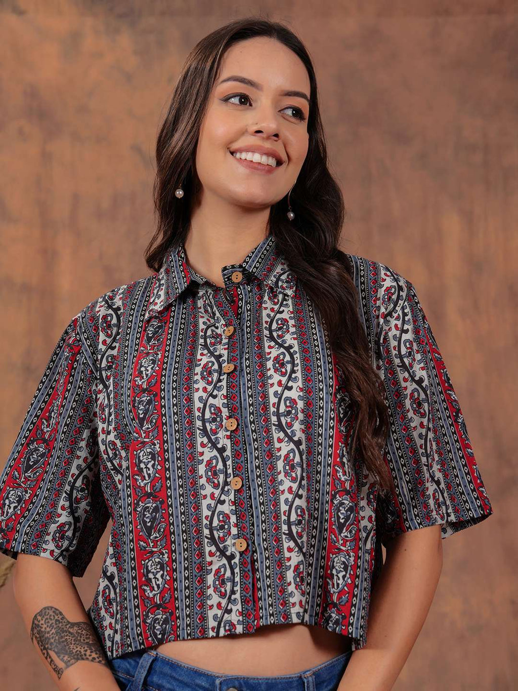 Crimson Stripe Crop Shirt