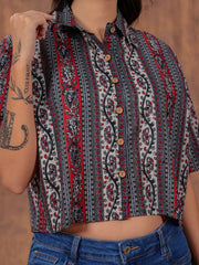 Crimson Stripe Crop Shirt