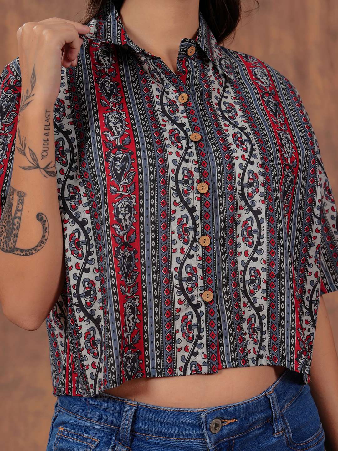 Crimson Stripe Crop Shirt