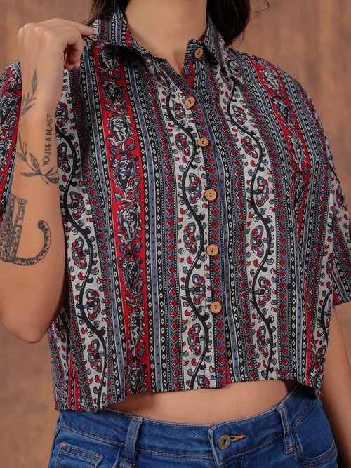 Crimson Stripe Crop Shirt