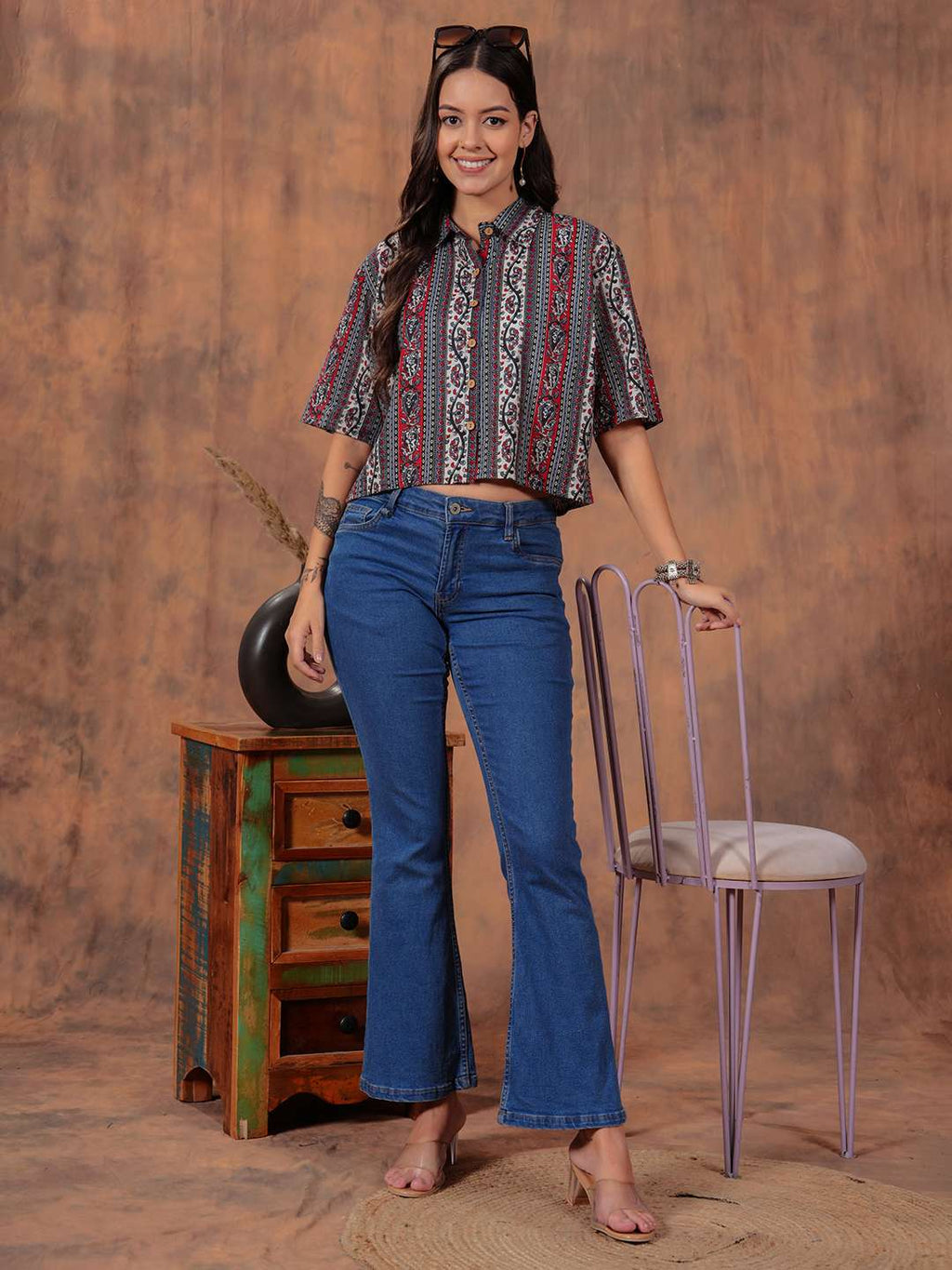 Crimson Stripe Crop Shirt