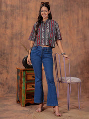 Crimson Stripe Crop Shirt