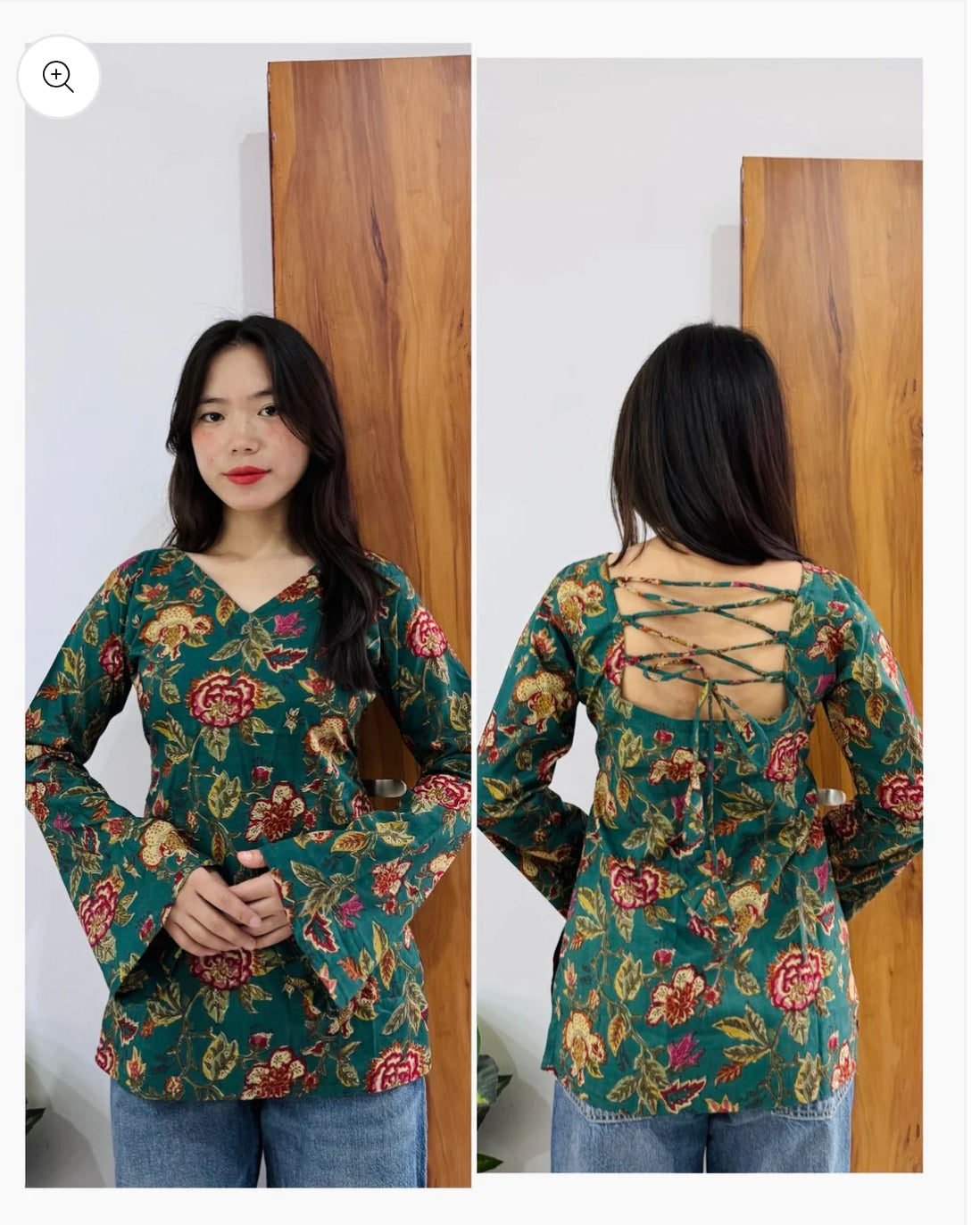 Green Bell Sleeves Short Kurti