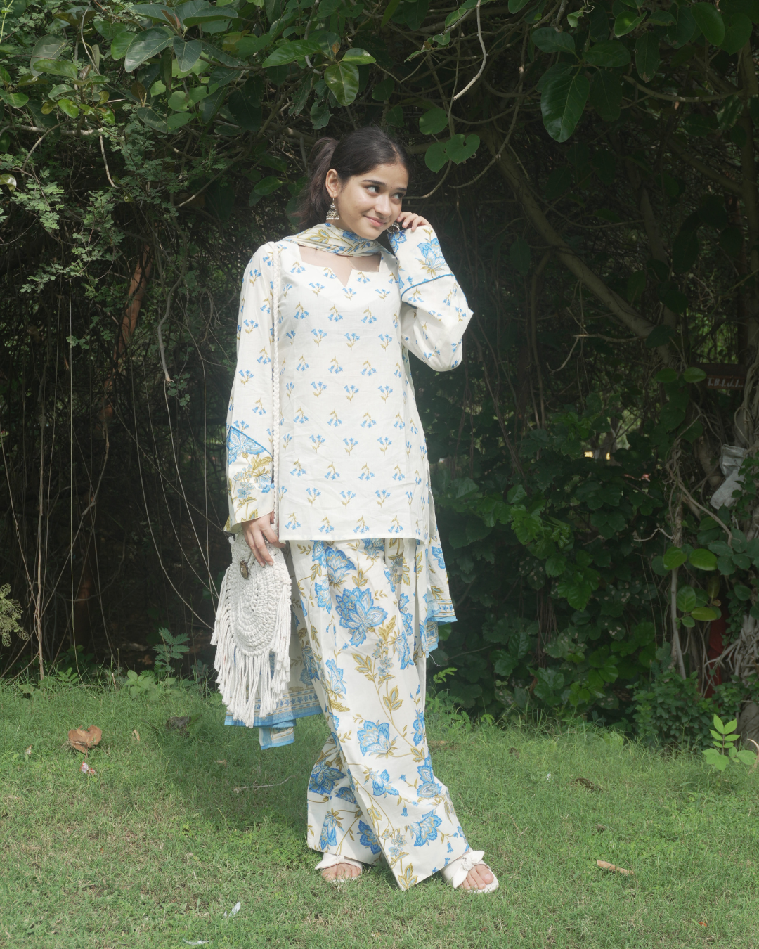 Blue Porcelain Farshi Salwar Set with Dupatta