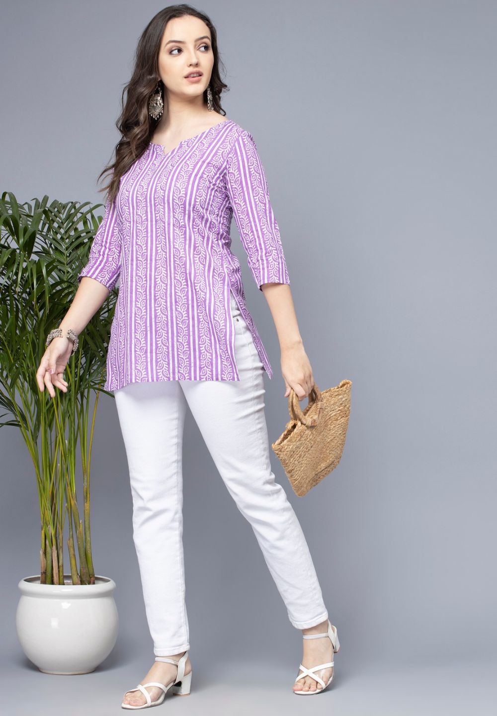 Shions Purple Women Printed Short kurti