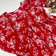 Red Handblock Peplum Top