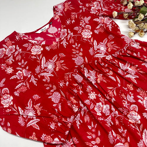Red Handblock Peplum Top