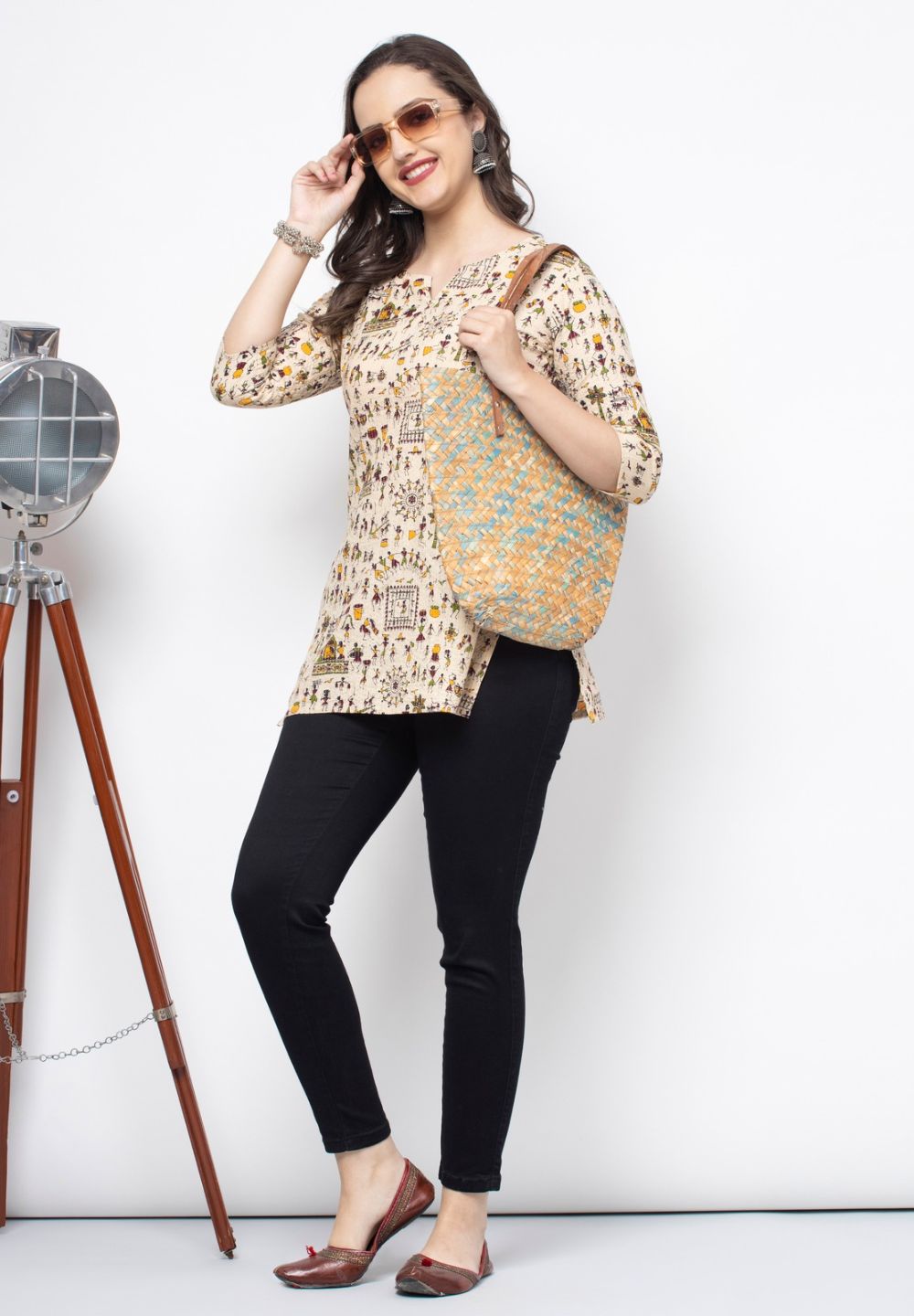 Shions Beige Women Printed Short kurti