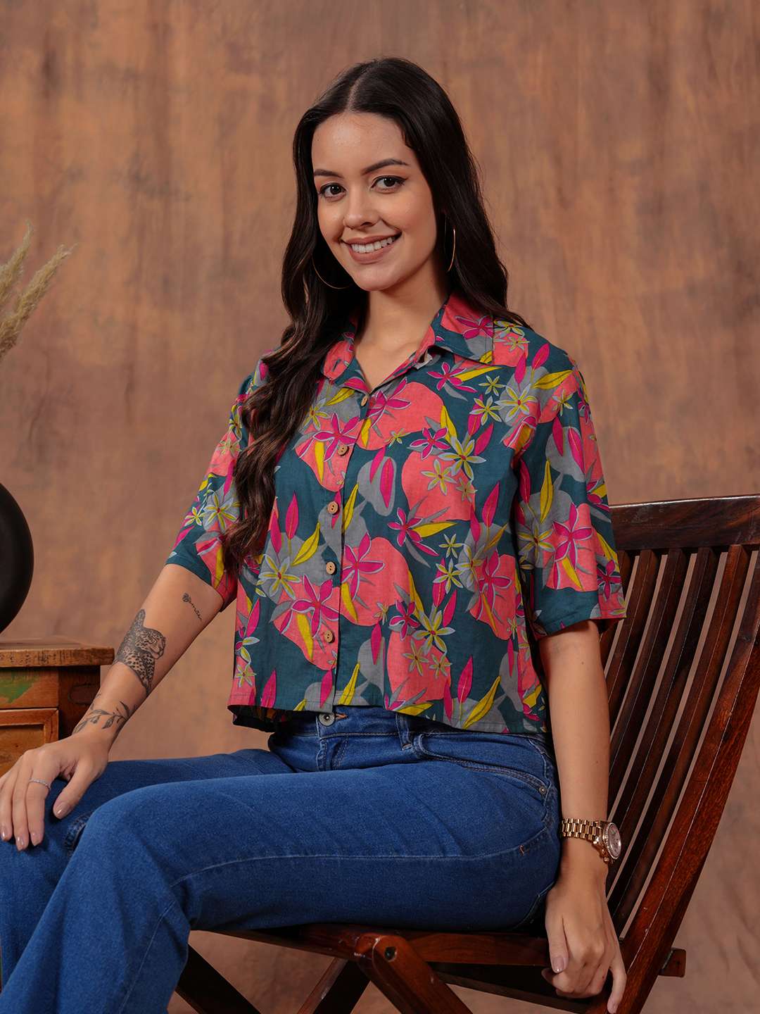 Tropical Bloom Crop Shirt