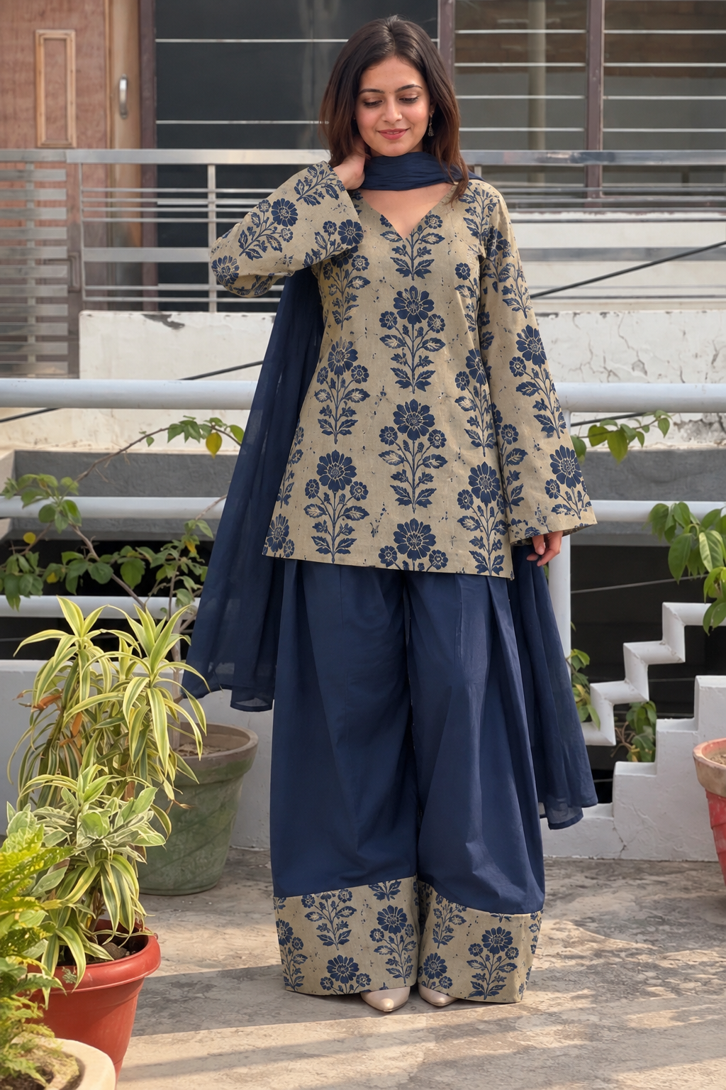 Blue Farshi Salwar Set with Dupatta