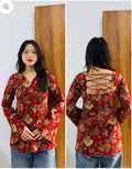 Red floral bell short kurti