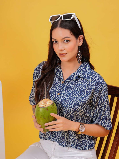 Blue Lines Crop Shirt