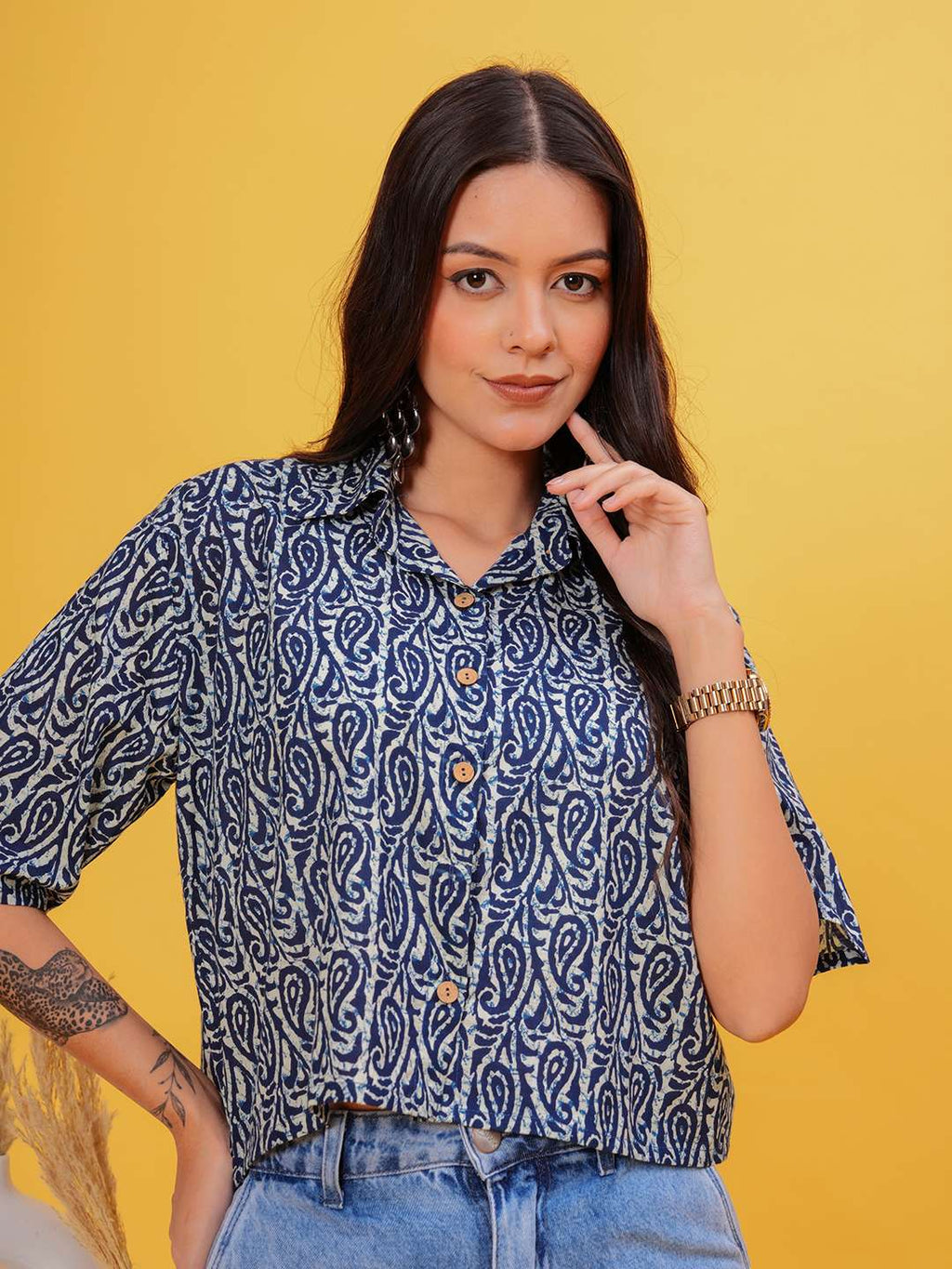 Blue Lines Crop Shirt