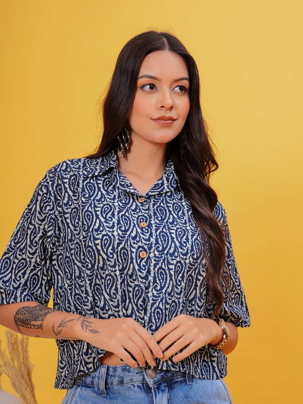 Blue Lines Crop Shirt