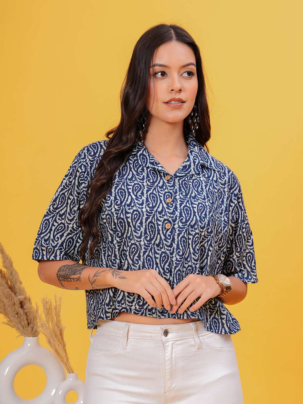 Blue Lines Crop Shirt