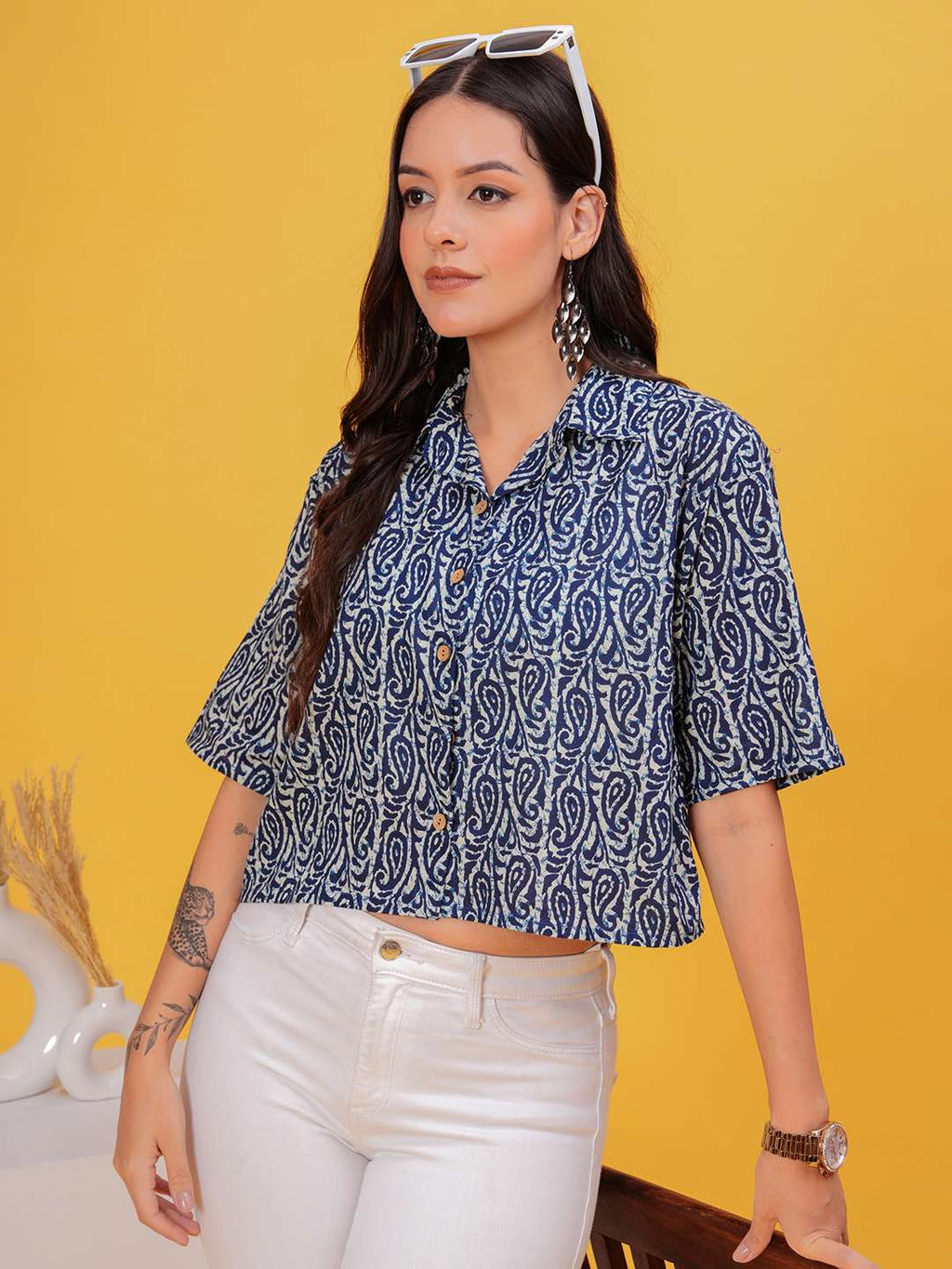 Blue Lines Crop Shirt