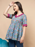 Shions Blue Women Printed Straight Kurta