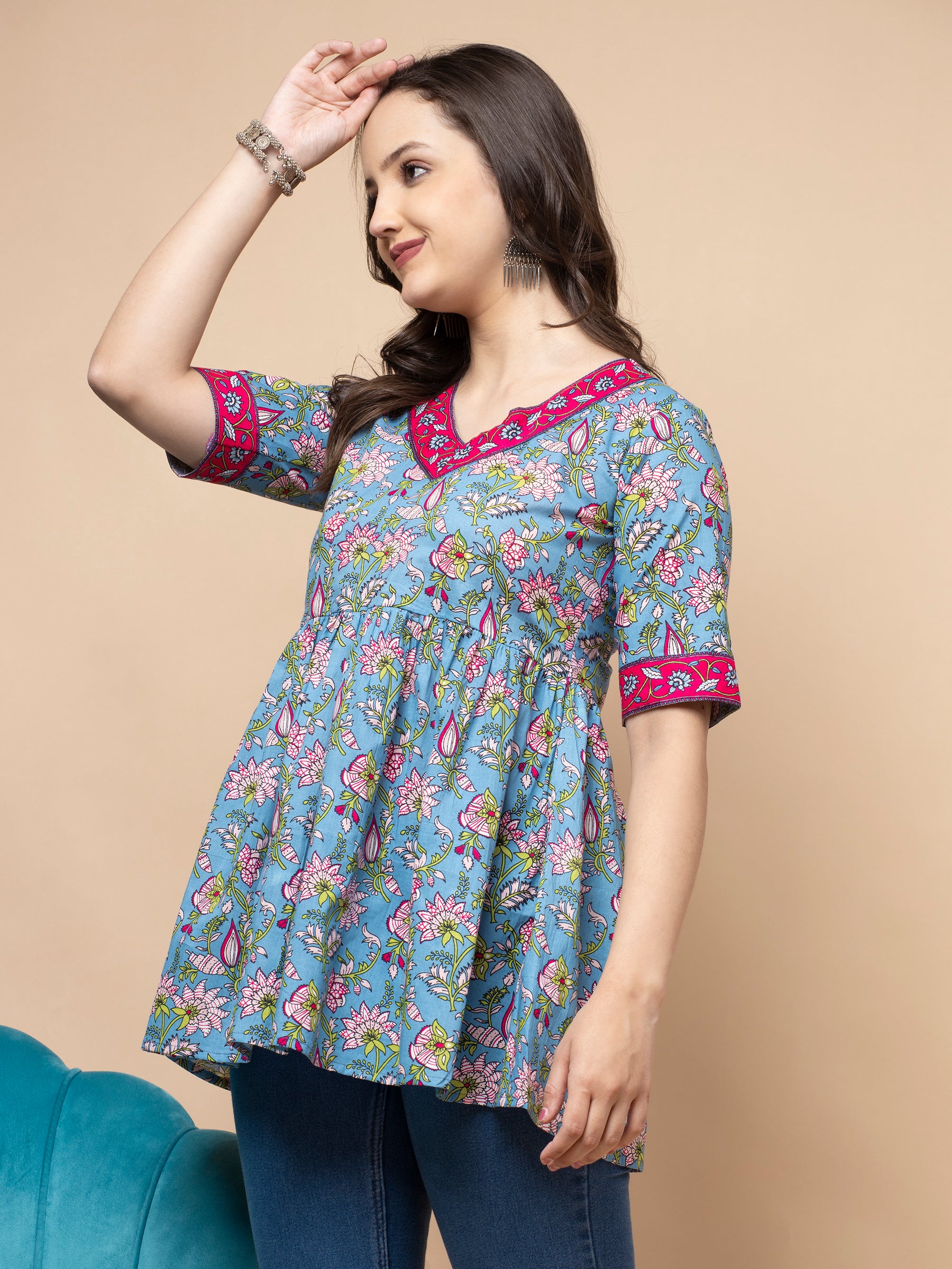 Shions Blue Women Printed Straight Kurta