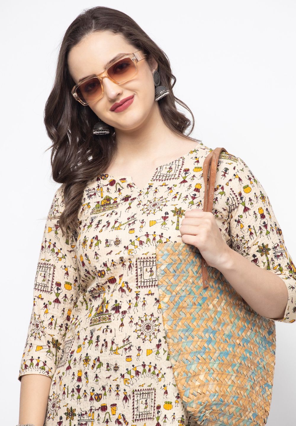 Shions Beige Women Printed Short kurti