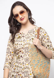 Shions Beige Women Printed Short kurti
