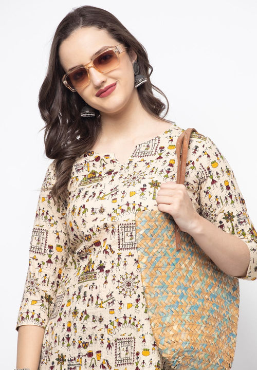 Shions Beige Women Printed Short kurti