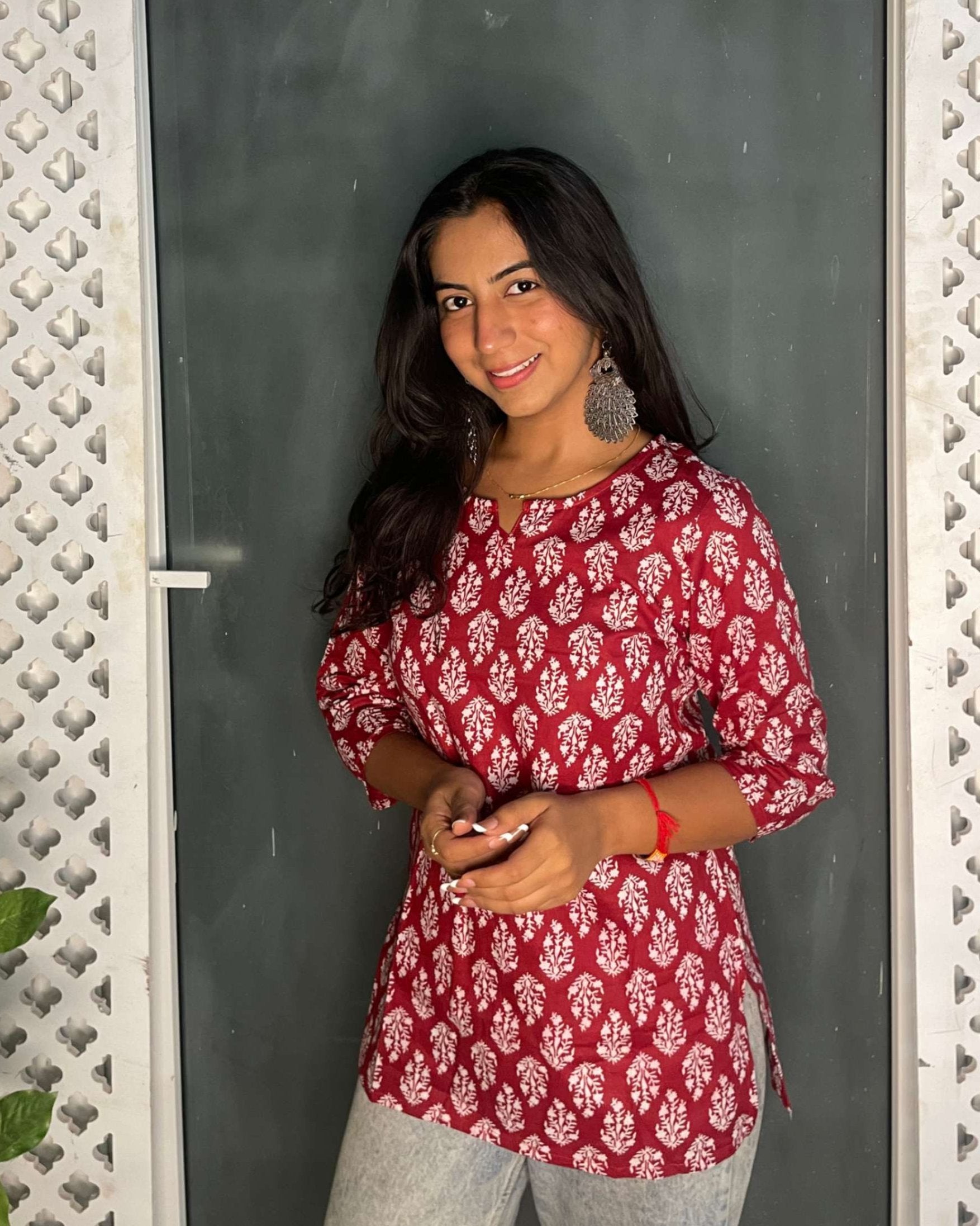Red white Short Kurti