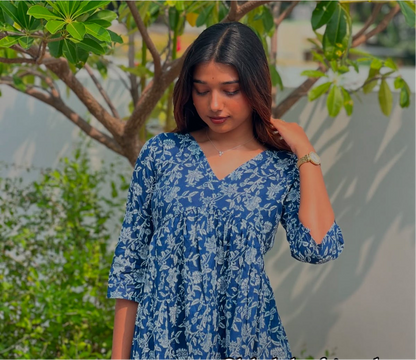 Blue Floral Peplum Top