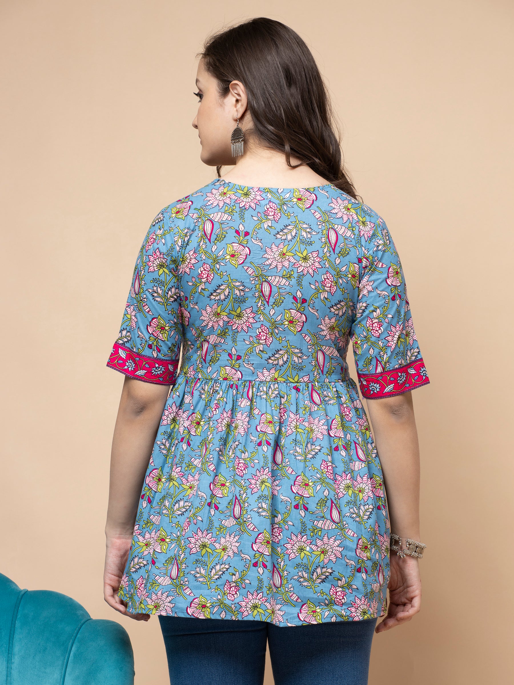 Shions Blue Women Printed Straight Kurta