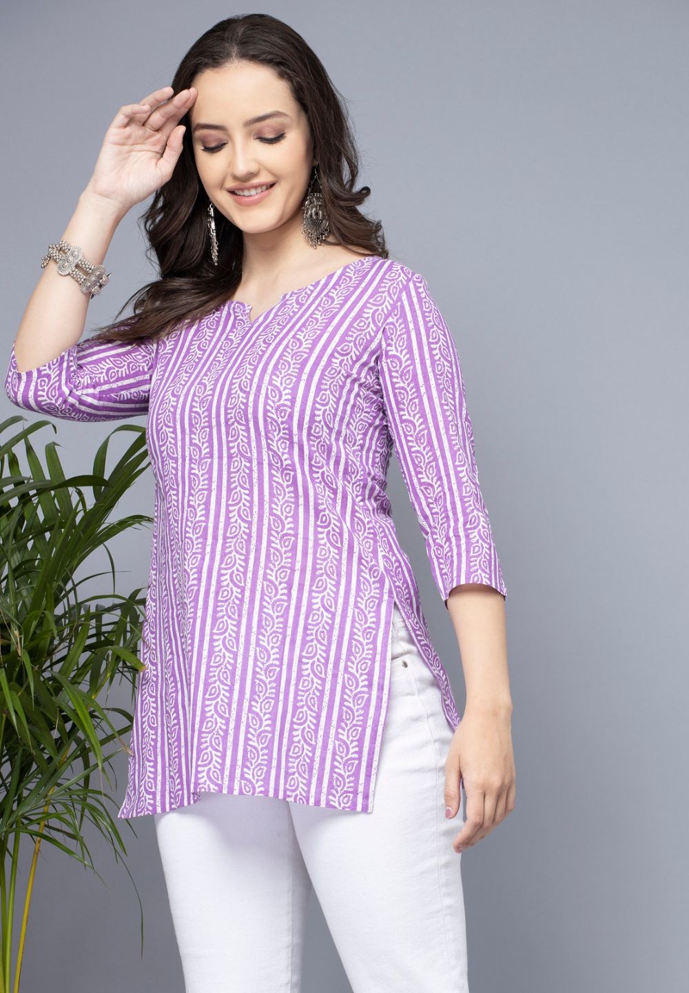 Shions Purple Women Printed Short kurti