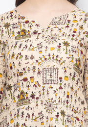 Shions Beige Women Printed Short kurti