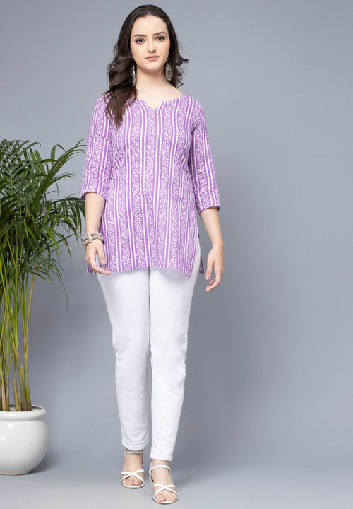Shions Purple Women Printed Short kurti