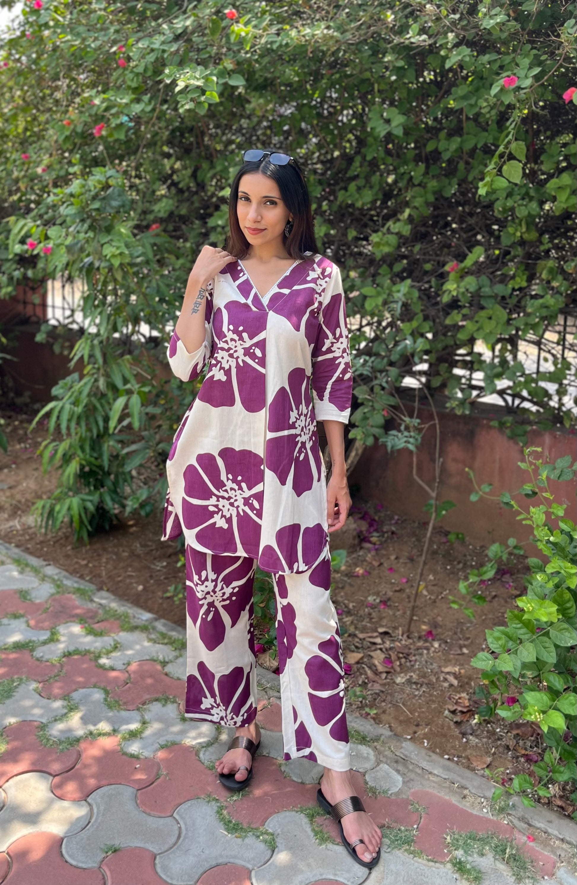 Khadi cotton Co-Ord Set(wine)