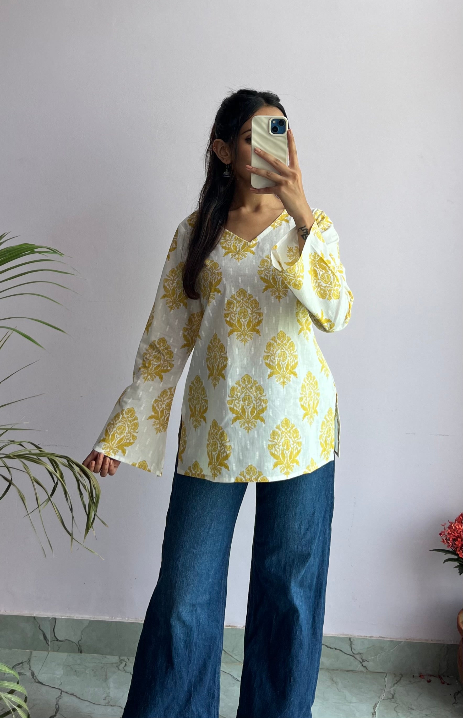 Mist Bell Sleeves Kurti (yellow)