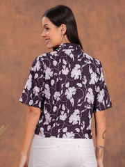 Black Flower Crop Shirt