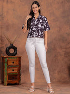 Black Flower Crop Shirt