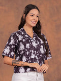 Black Flower Crop Shirt