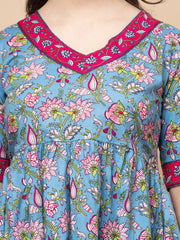 Shions Blue Women Printed Straight Kurta