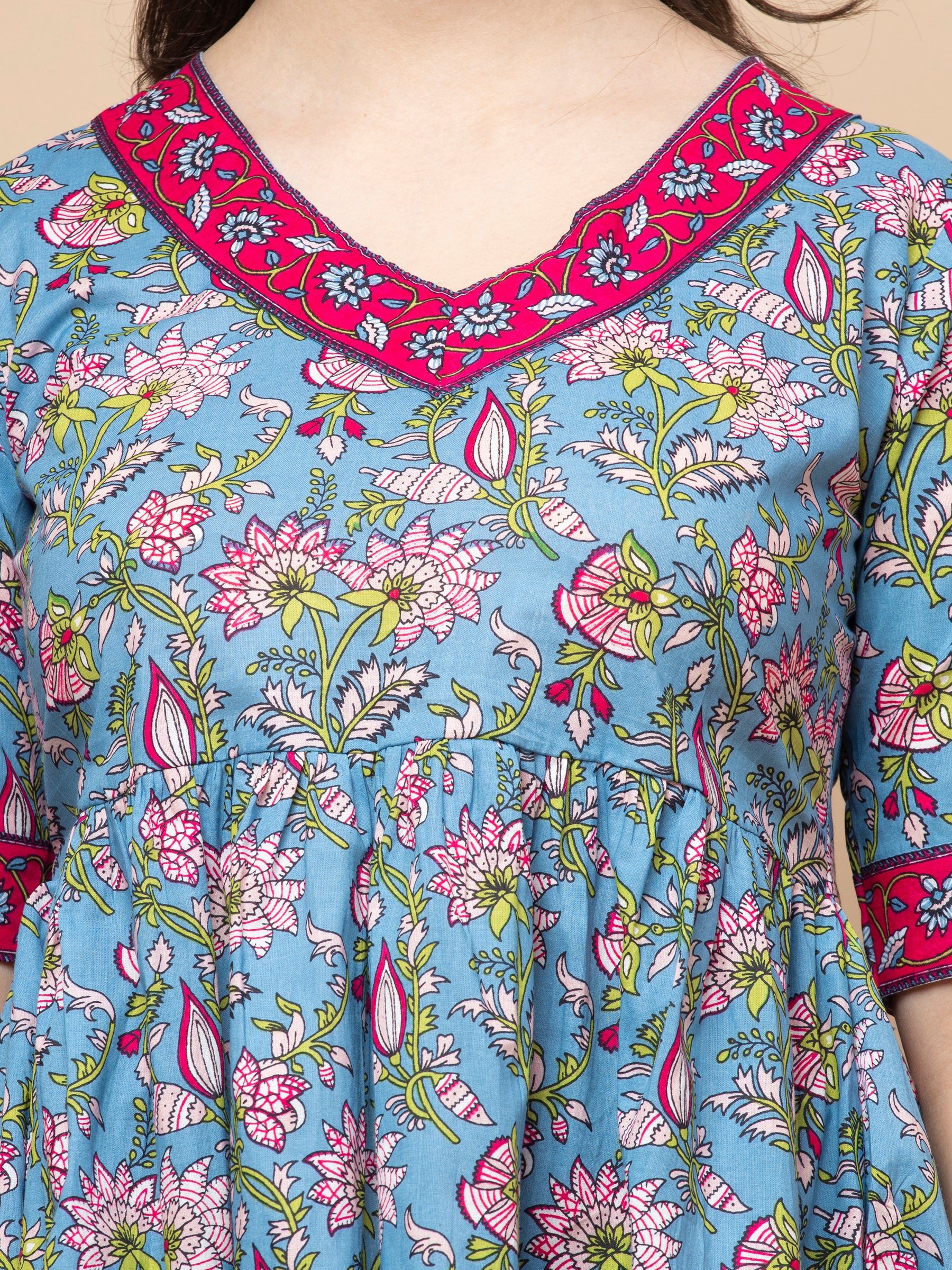 Shions Blue Women Printed Straight Kurta