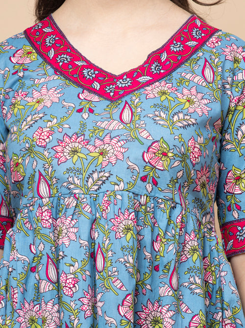 Shions Blue Women Printed Straight Kurta