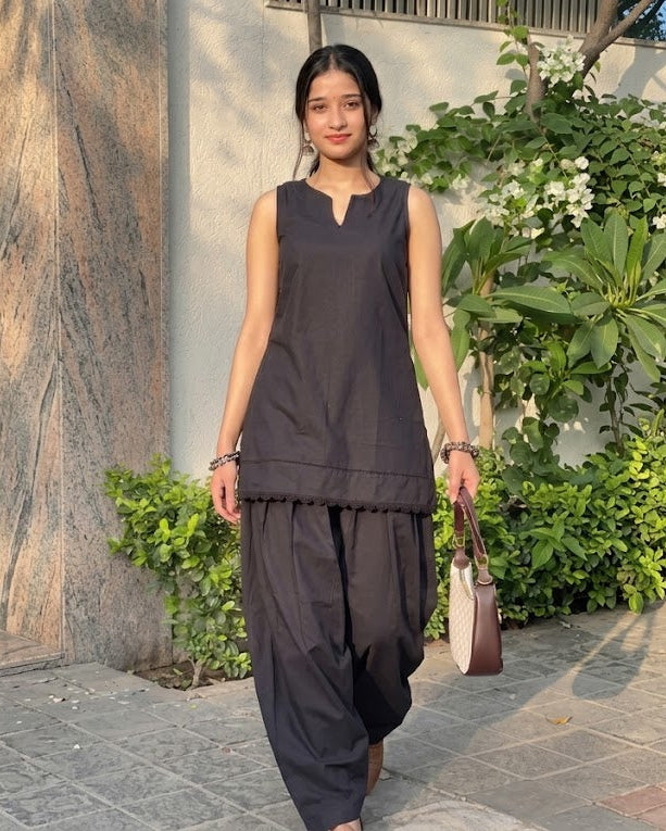 Midnight Black Solid Farshi Set