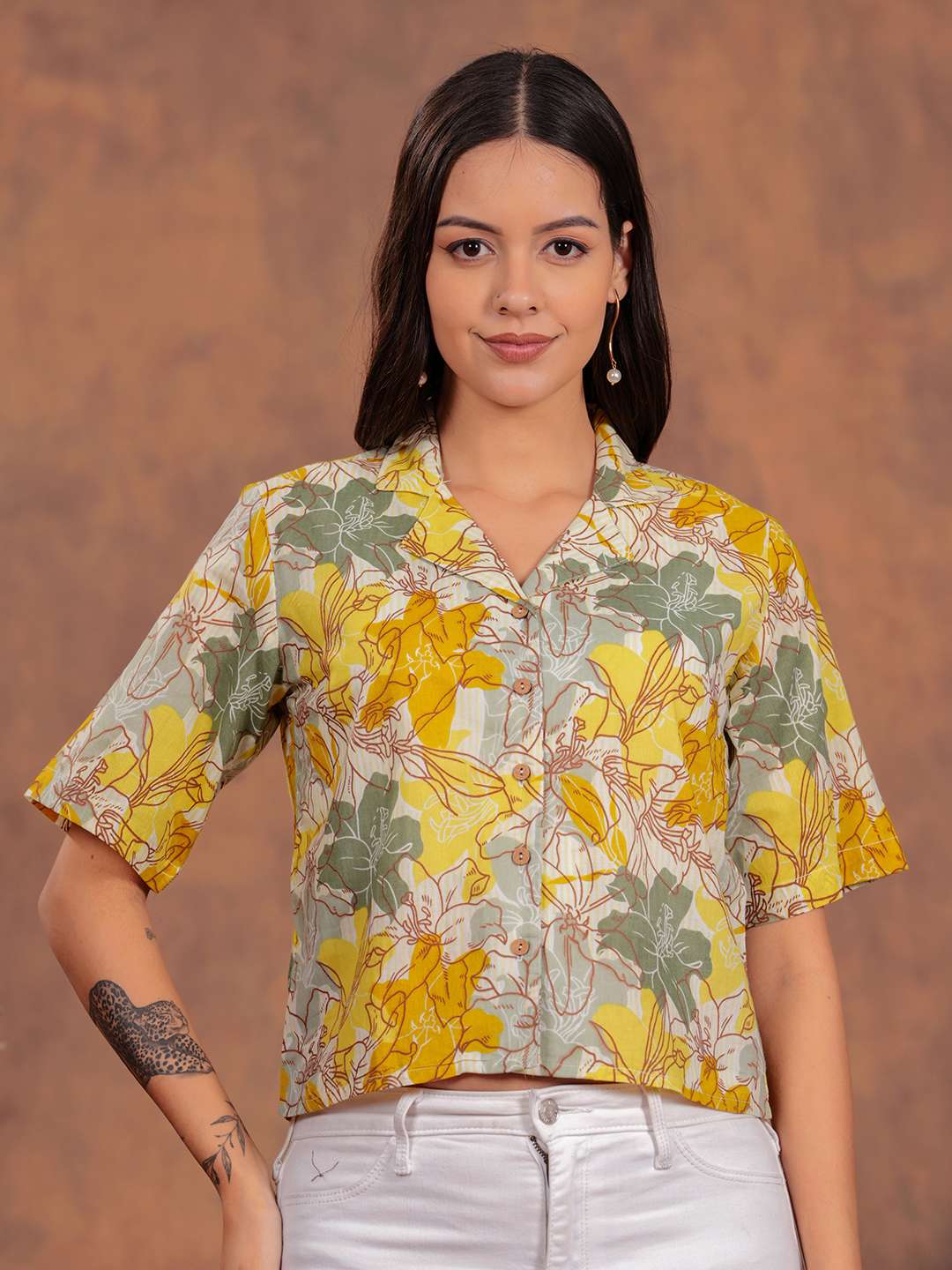 Yellow Flower Crop Shirt