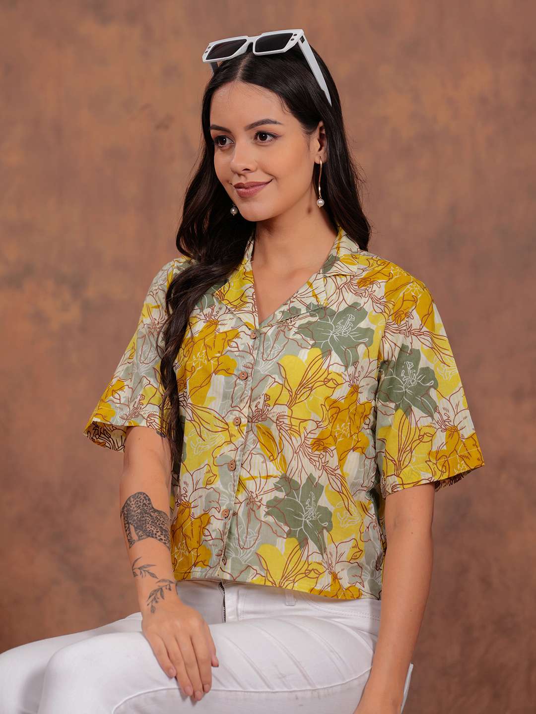 Yellow Flower Crop Shirt