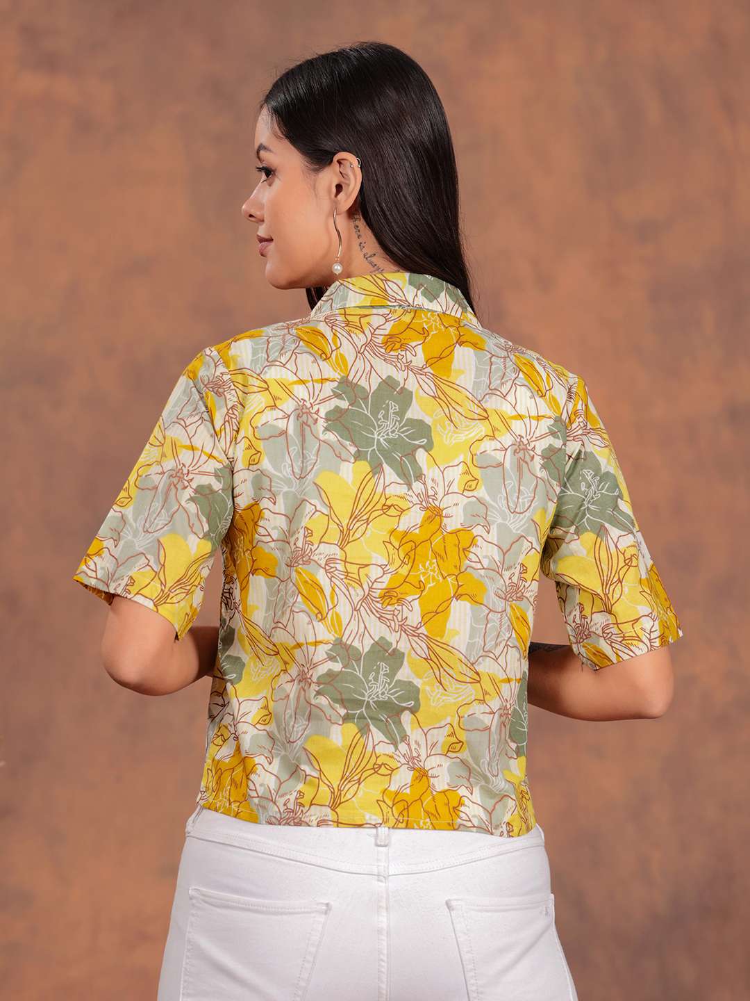 Yellow Flower Crop Shirt