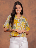 Yellow Flower Crop Shirt