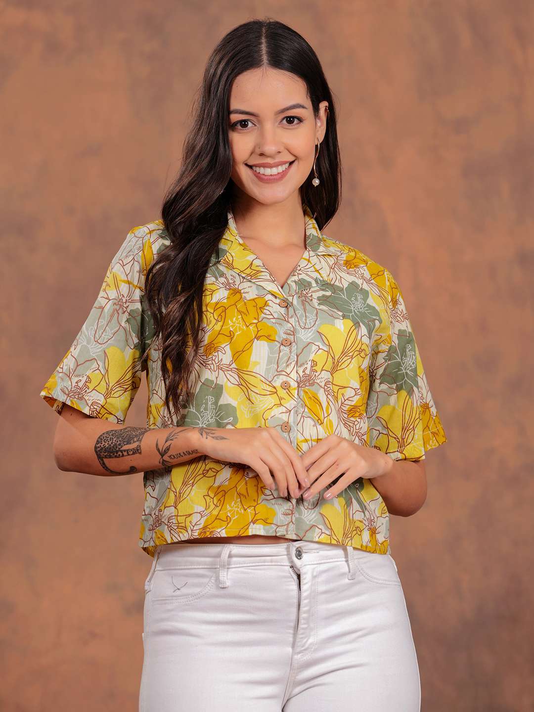 Yellow Flower Crop Shirt