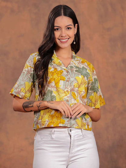 Yellow Flower Crop Shirt